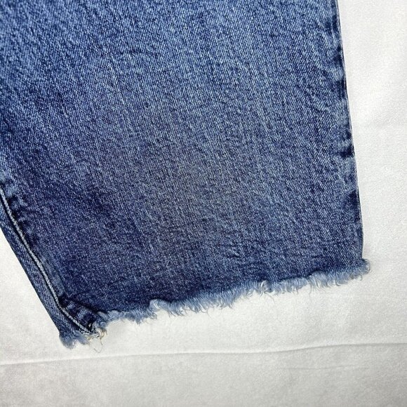 We The Free Crop Jeans Blue High-Rise Button-Fly Raw Hem Sz 31x25 Stretch - Picture 4 of 7